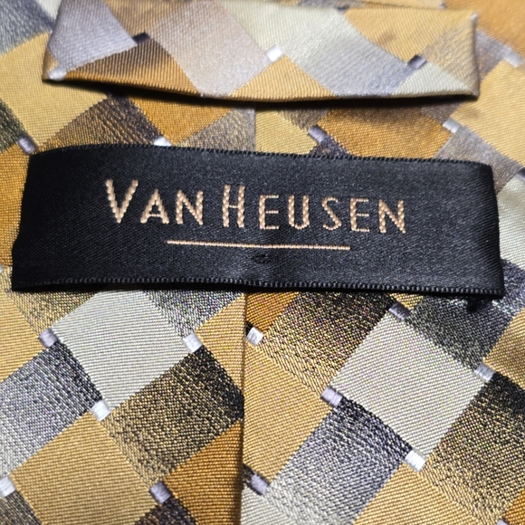 Van Heusen Gold Brown Checker Necktie - Picture 4 of 4